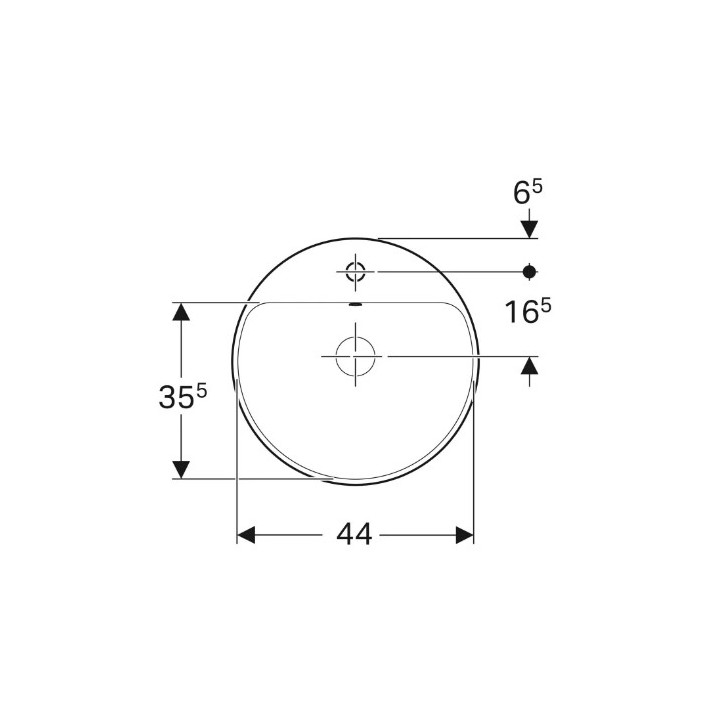 Geberit Variform Zápustné umývadlo, okrúhla, D40cm, H17.8cm, bez prepadu, bez otvoru pre batériu