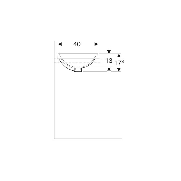 Geberit Variform Zápustné umývadlo, Oválna, B55cm, H17.8cm, T40cm, z prepadom, bez otvoru pre batériu