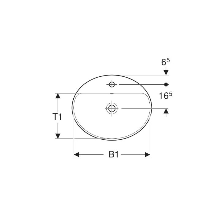Geberit Variform Zápustné umývadlo, Oválna, B55cm, H17.8cm, T40cm, bez prepadu, bez otvoru pre batériu