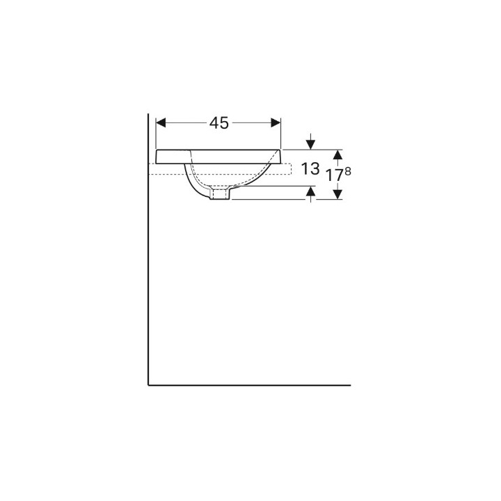 Geberit Variform Zápustné umývadlo, eliptyczna, B60cm, H17.8cm, T45cm, z prepadom, s otvorom pre batériu