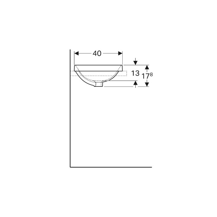 Geberit Variform Zápustné umývadlo, eliptyczna, B60cm, H17.8cm, T45cm, bez prepadu, s otvorom pre batériu
