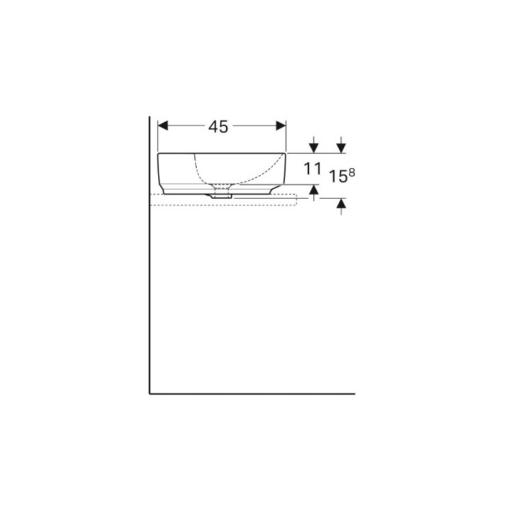 Geberit Variform Umývadlo na postavenie na dosku, Oválna, B55cm, H15.8cm, T40cm, bez prepadu, bez otvoru pre batériu