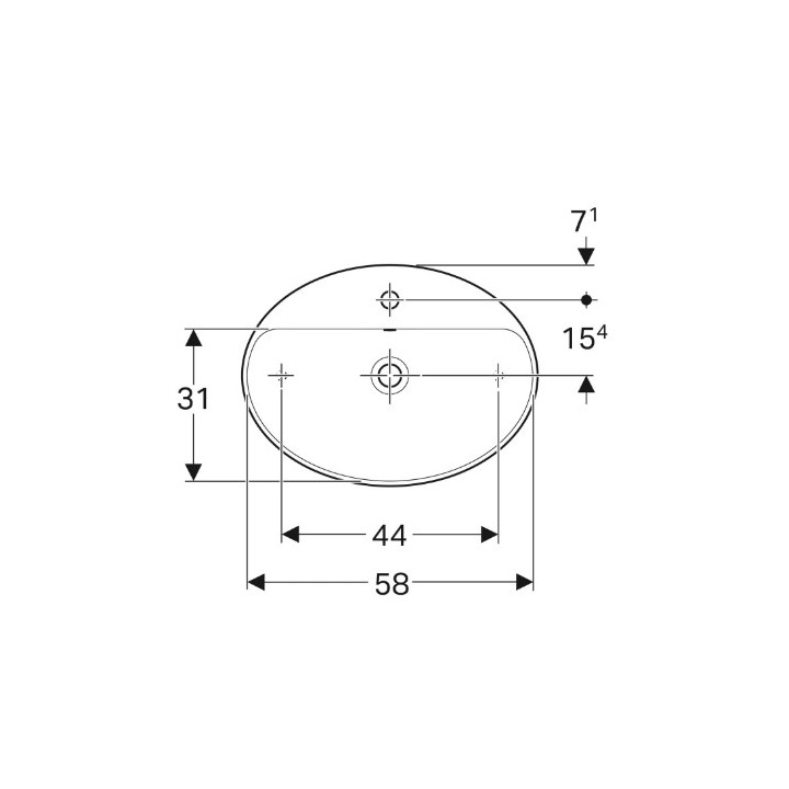 Geberit Variform Umývadlo na postavenie na dosku, Oválna, B60cm, H15.8cm, T45cm, z prepadom, s otvorom pre batériu