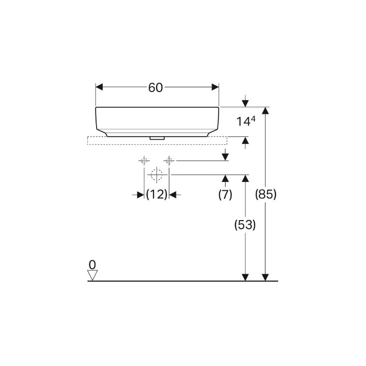 Geberit Variform Umývadlo na postavenie na dosku, Oválna, B60cm, H15.8cm, T45cm, z prepadom, s otvorom pre batériu