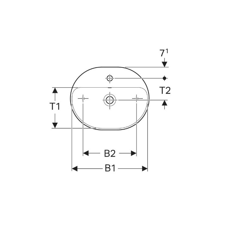 Geberit Variform Umývadlo na postavenie na dosku, eliptyczna, B50cm, H15.8cm, T40cm, bez prepadu, s otvorom pre batériu