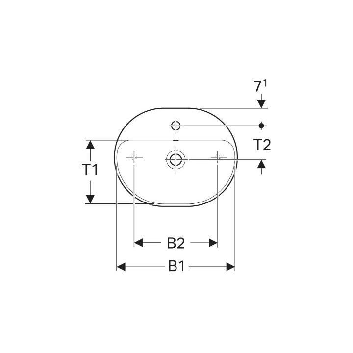 Geberit Variform Umývadlo na postavenie na dosku, eliptyczna, B60cm, H15.8cm, T45cm, z prepadom, s otvorom pre batériu