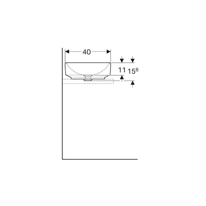 Geberit Variform Umývadlo na postavenie na dosku, eliptyczna, B60cm, H15.8cm, T45cm, bez prepadu, s otvorom pre batériu