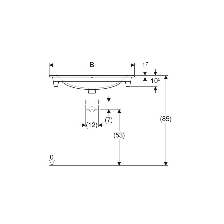 Geberit Selnova Square Umývadlo nábytkové, B80cm, H16.8cm, T48cm, cienki rant, z prepadom,  s otvorom pre batériu