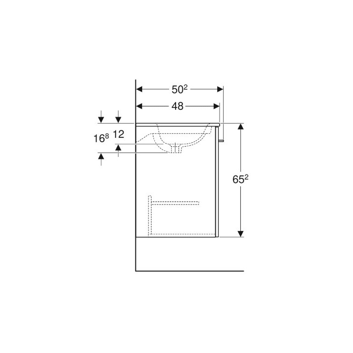 Geberit Selnova Square Súprava szafki pod umywalkę, z jednymi drzwiami, B55cm, H65.2cm, T50.2cm, biely, z umywalką meblową, cien