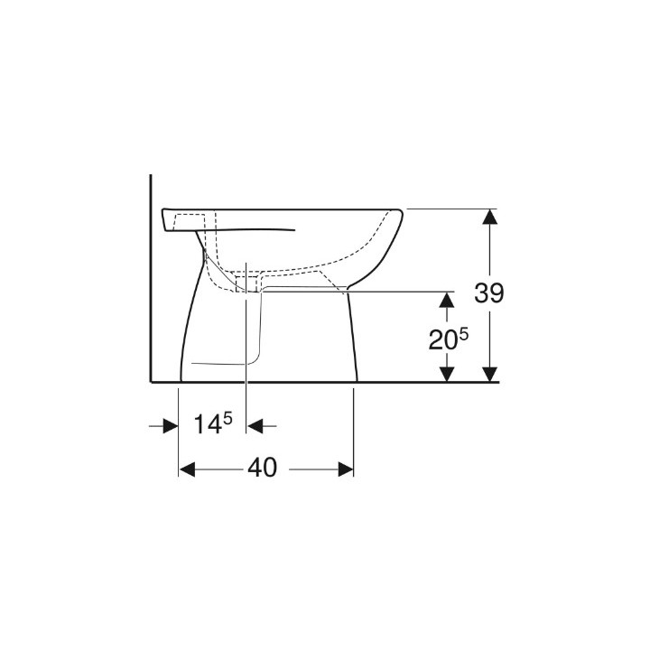 Geberit Selnova Bidet voľne stojaci, B35.8cm, H39cm, T54cm, z prepadom, s otvorom pre batériu