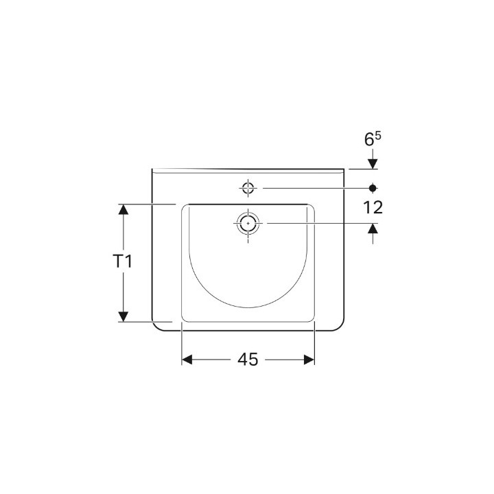 Geberit Selnova Comfort  Umývadlo, B55cm, H15.5cm, T52.5cm, bez prepadu, s otvorom pre batériu