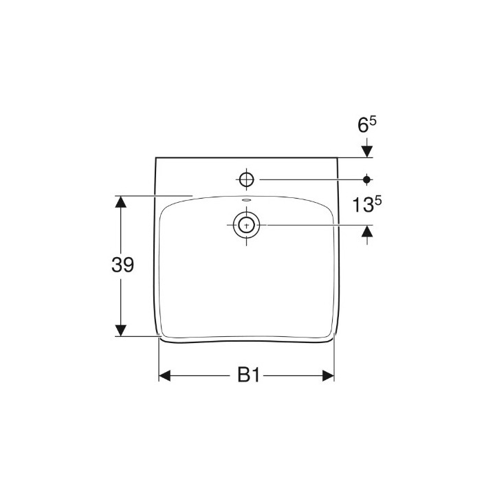 Geberit Selnova Comfort Umývadlo, 55x15x55cm, z prepadom, s otvorom pre batériu