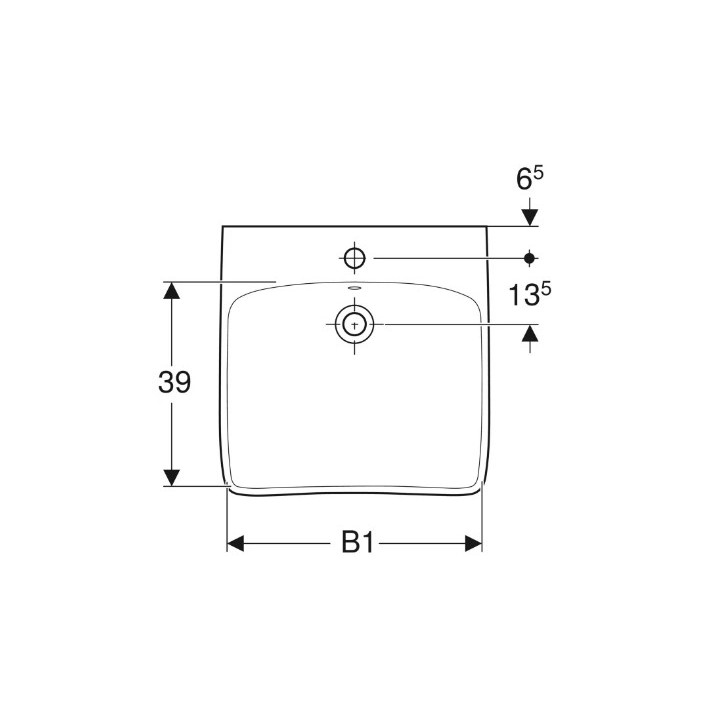 Geberit Selnova Comfort Umývadlo, 60x15x55cm, bez prepadu, bez otvoru pre batériu