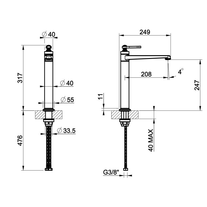 Umyvadlová batéria Gessi Venti20, na postavení, výška 317mm, zátka automatický, chróm