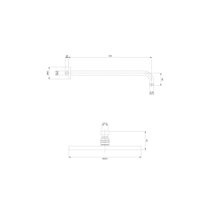 OMNIRES SLIMLINE Horná sprcha s ramenom, ø25 cm - grafit