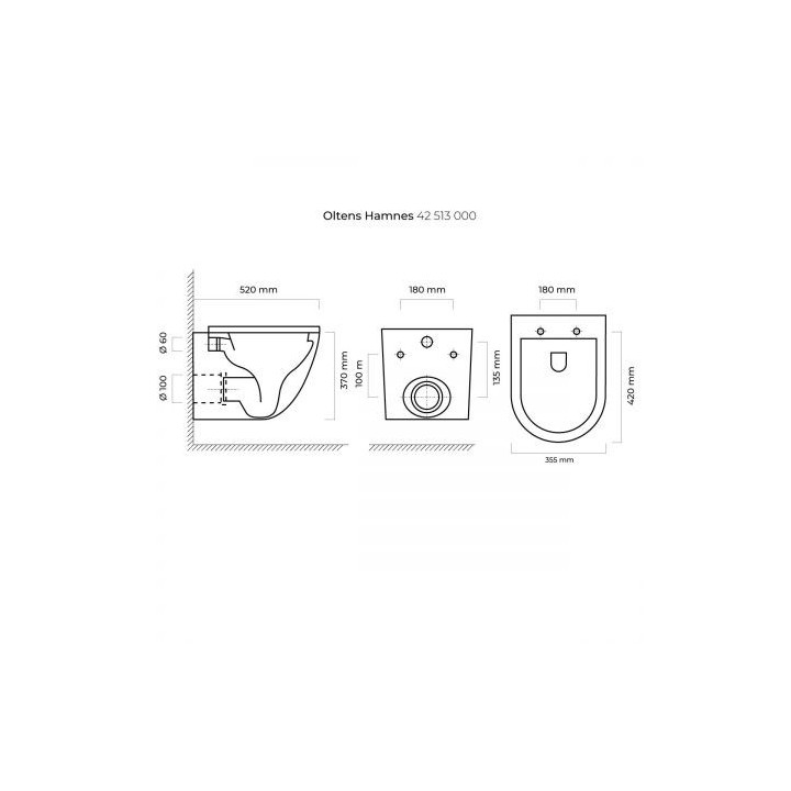 Súprava závesné WC wc Oltens Hamnes, 52x35,5cm, PureRim, S povrchom SmartClean s pozvoľným sklápaním sedadlo Slim - biely