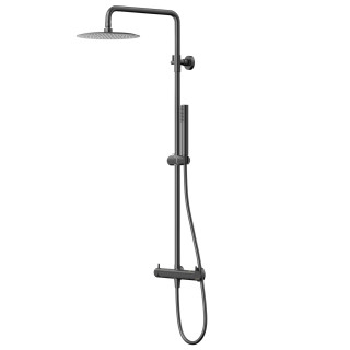 Sprchová čierna Sprchový systém Corsan Ango štvorcová Horná sprcha s batériou termostatickou a otočným výtokom wannową