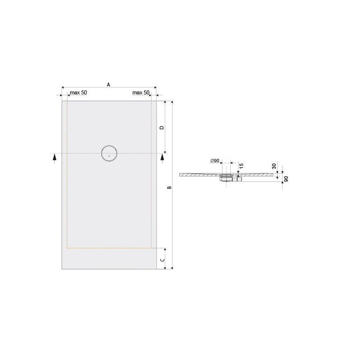 Sprchová vanička pravouhlý Sanplast Space Mineral B-M/SPACE 75x170x1,5 biew 