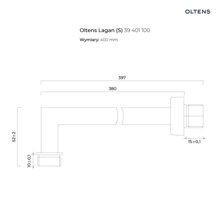 Oltens Lagan (S) rameno hornej sprchy 40 cm Pravouhlé - chróm