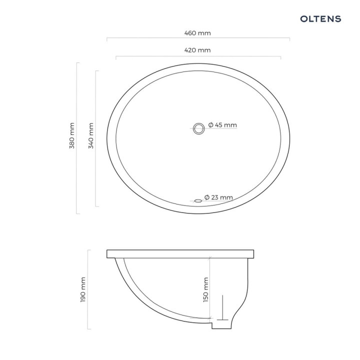 Oltens Mana umývadlo 46x38 cm pod dosku Oválna S povrchom SmartClean - biela
