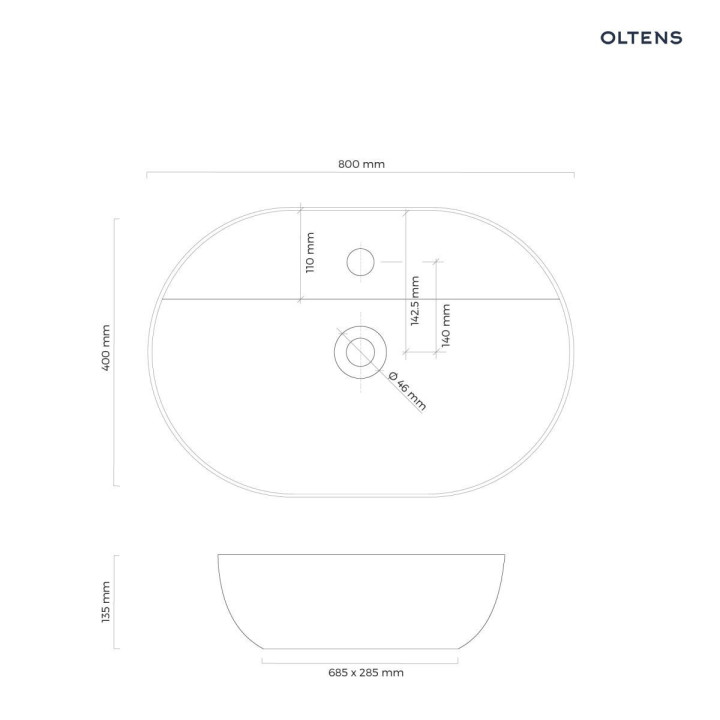 Oltens Hamnes Thin Umývadlo na postavenie na dosku s otvorom pre batériu Oválna 80 x 40 cm - biela