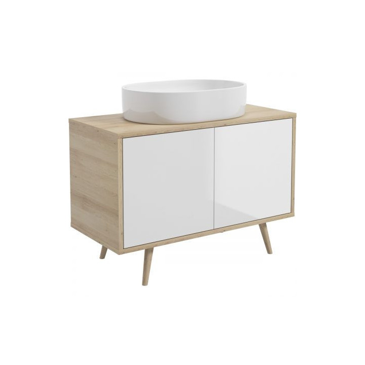 Oltens Hedvig skrinka 95 cm podumývadlová Závěsná biely lesklá/dub nova 