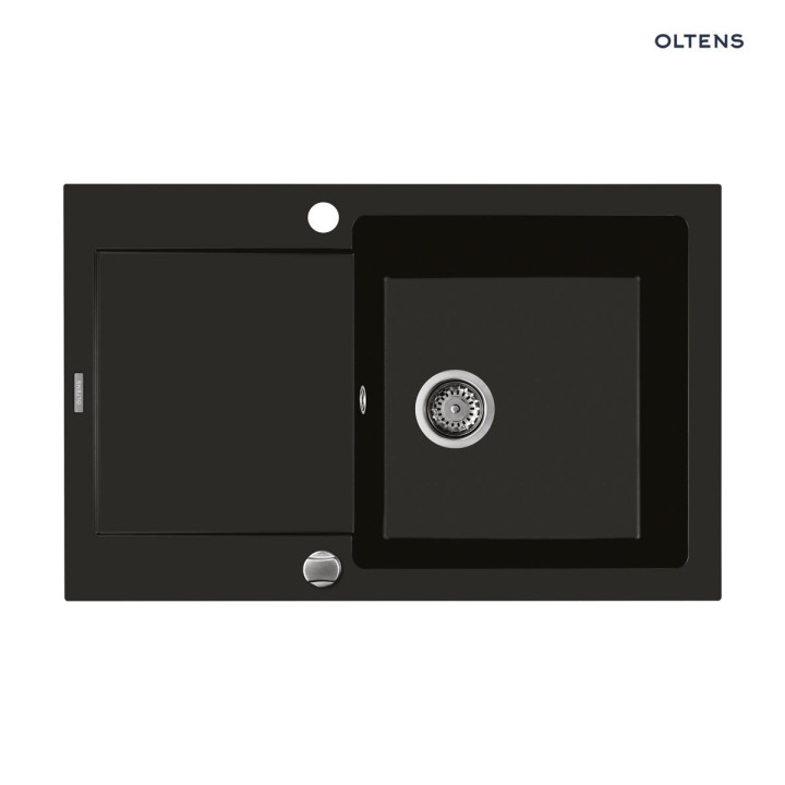 Oltens Gravan drez granitowy 1 komorowy z krótkim ociekaczem 79x50cm - čierna