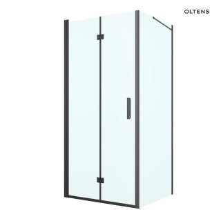 Oltens Hallan Sprchový kút 90x80 cm obdĺžniková čierna matnéný/sklo číre dverí s stenou 