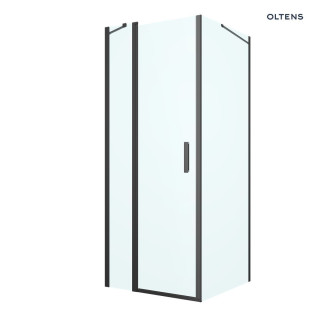 Oltens Verdal Sprchový kút 80x80 cm štvorcová čierna matnéný/sklo číre dverí s stenou