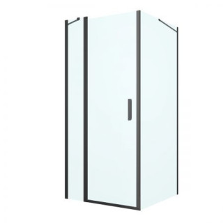 Oltens Verdal Sprchový kút 90x90 cm štvorcová čierna matnéný/sklo číre dverí s stenou