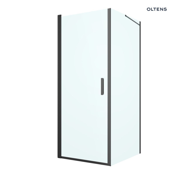 Oltens Rinnan Sprchový kút 80x90 cm  obdĺžniková čierna matnéný/sklo číre dverí s stenou