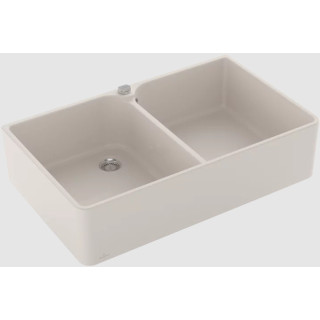 Zlew dwukomorowy 90 X Zlew dwukomorowy, włącznie Súprava odtokový s automatickým uzáverom, z Keramický, 900 x 550 mm, Crema Cera