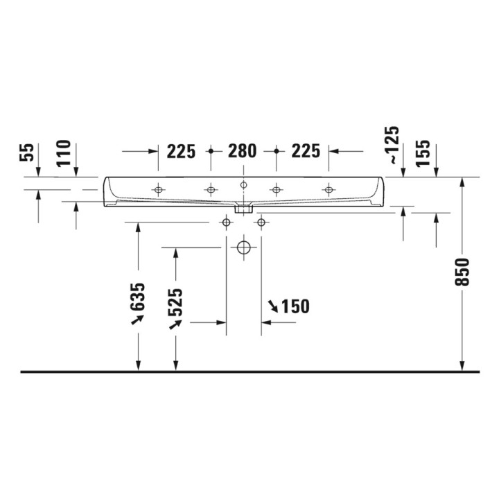 Umývadlo brúsená 120x47cm, Duravit Qatego - Biely lesklý
