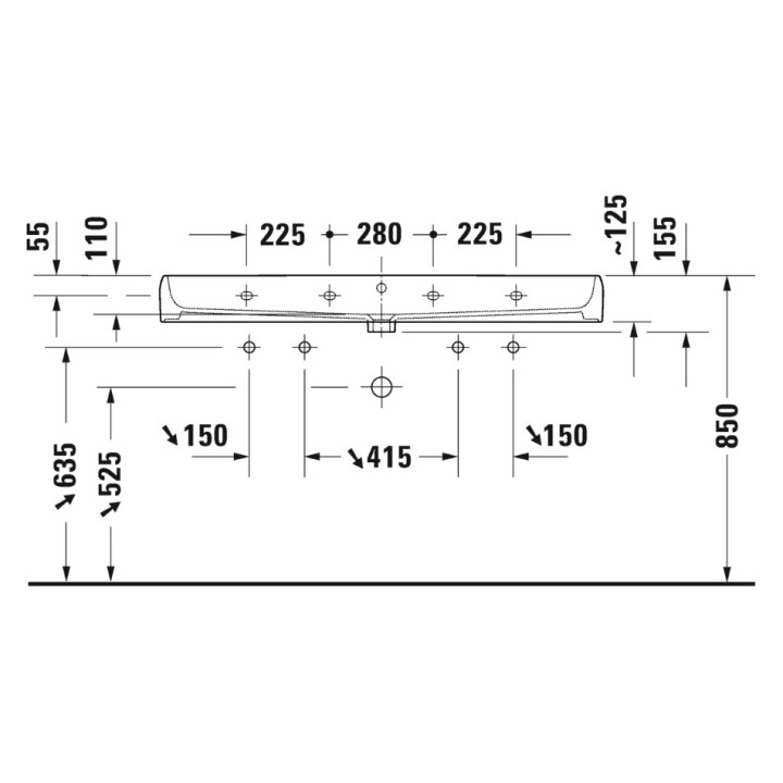 Umývadlo brúsená 120x47cm, Duravit Qatego - Biely lesklý