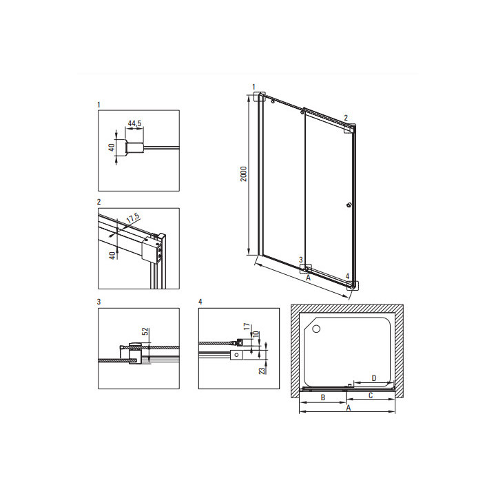 Dverí sprchové Deante Kerria Plus 120 cm - posuvné
