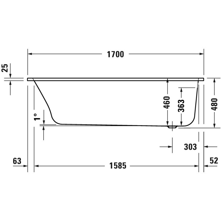 Vaňa 170x70cm, Duravit Qatego - Biela