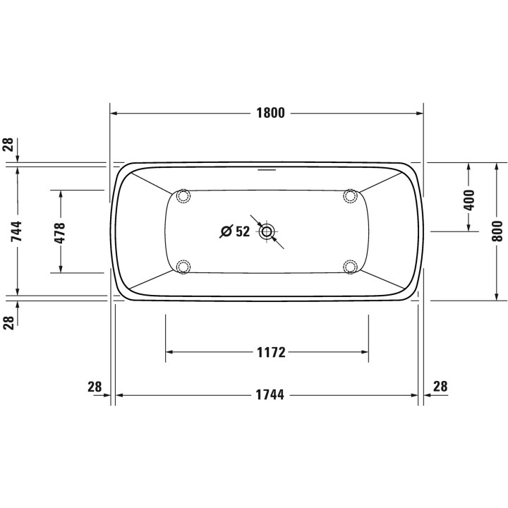 Vaňa s hydromasážou 180x80cm, Duravit Qatego, Air-System - Biely Matnéný