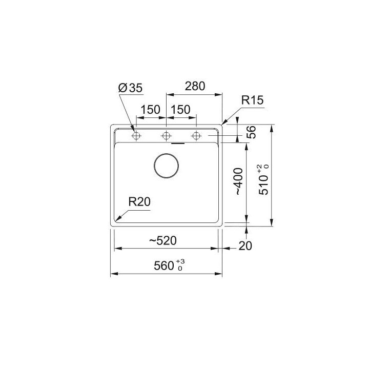 Drez Franke Orion OID 611-62 Tectonite, wbudowywany, 62x50 cm, farba Onyx