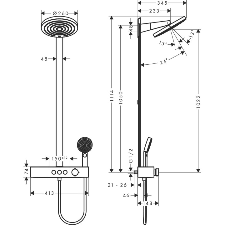 Sprchový set 260 2jet EcoSmart z ShowerTablet Select 400, Hansgrohe Pulsify S - Bronz Szczotkowany 