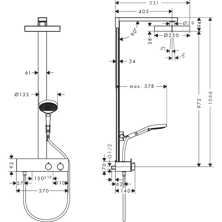 Sprchový set 250 1jet EcoSmart z ShowerTablet 350, Hansgrohe Rainfinity - Chróm 