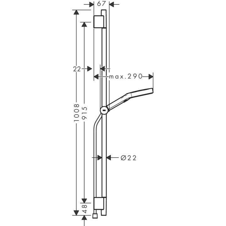 Sprchový set 130 3jet držák S Puro 90 cm PushSlider i tekstylnym hadicou sprchovým Designflex 160 cm, Hansgrohe Rainfinity - Čie