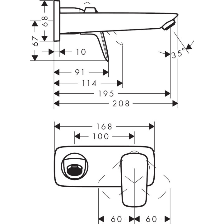 Páková umyvadlová batéria nástenná, podomietková s výtokovým ramenom 19,5 cm,  Hansgrohe Logis -  Čierna Matný