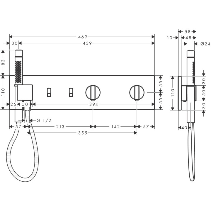 Modul s termostatom 470/110, podomietkový do 2 prijímačov, AXOR ShowerComposition - Chróm  