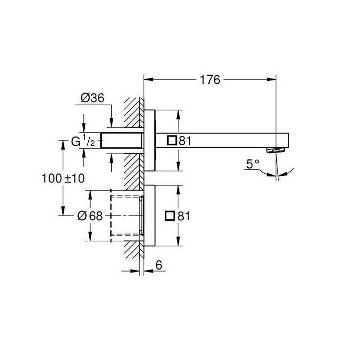 Elektronické umyvadlová batéria Grohe Eurocube E, na postavení, výška 225mm, na infračervené lúče, so zmiešavačom, Batéria 6V, c
