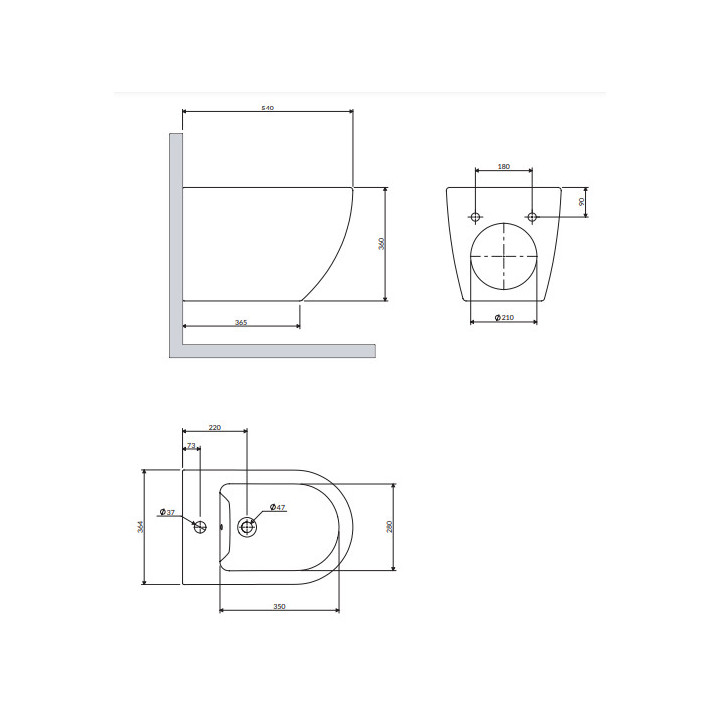 Závesný bidet, 54x36,5 cm, Omnires Ottawa - Biely matnéný