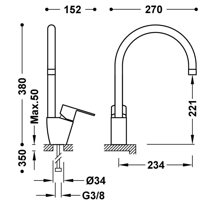 Batéria páková drezová, Tres Cocina - Chróm