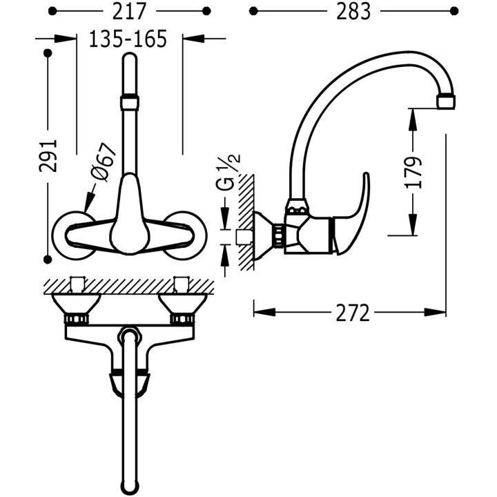 Batéria páková stenová drezová, Tres Cocina - Chróm