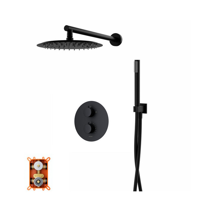 Sprchový set s podomietkovou batériou a sprchou Corsan Ango,Horná sprcha okrúhla śr. 25cm, čierna