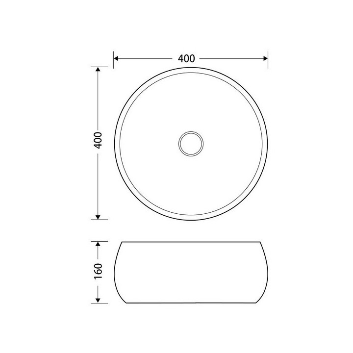 Umývadlo na postavenie na dosku okrągłaCorsan 400x400x160mm s uzáverom klik-klak zlatý, biela