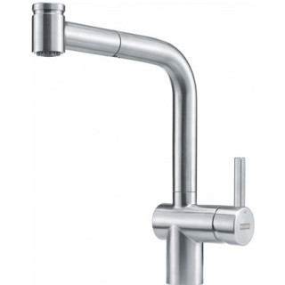 Drezová batéria Franke Atlas Neo Pull-Out, výška 297mm, otočné i výsuvná sprcha, čierna brúsená oceľ